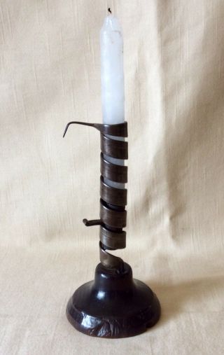 19th Century Pigtail Treen Candlestick With Candle Height Adjuster
