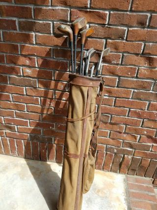 Antique Golf Clubs And Vintage Stovepipe Bag Chas Hall Golf Pro Birmingham