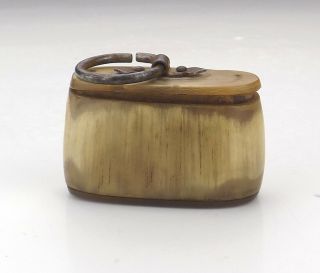 Antique Georgian Carved Horn Snuff Box With Hoop Handle - Early 3