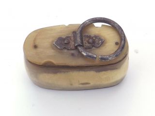 Antique Georgian Carved Horn Snuff Box With Hoop Handle - Early 5