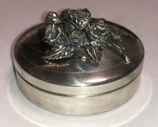 Arte De Oro Jewelry Sterling Silver Art Deco Powder Trinket Box With Roses Italy