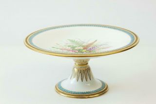 Antique Royal Worcester Comport / Tazza With Flowers & Turquoise Borders 2 Of 2