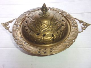 Antique Hand Tooled Ornate Covered Potpourri Bowl/incense Burner