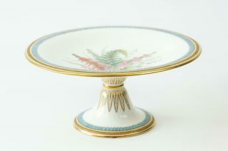Antique Royal Worcester Comport / Tazza With Flowers & Turquoise Borders 1 Of 2