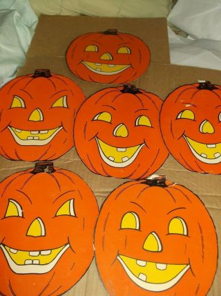 Set Of 6 Vintage Antique Halloween Diecut Pumpkins 9 " X 8 "