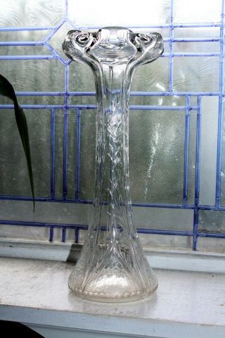 Antique Art Nouveau Tall Cut Glass Vase