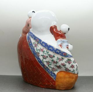 Colourful Large Vintage Chinese Hand Painted Porcelain Happy Buddha w/Children 3