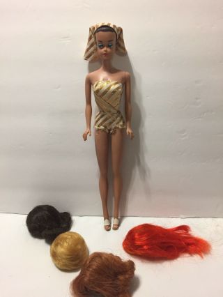 Vintage Barbie Fashion Queen Doll And 3 Wigs Plus Color Magic Wig