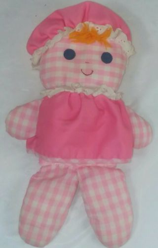 Vintage Fisher Price Lolly Dolly Doll 206 Pink Gingham Rattle Doll 12 "