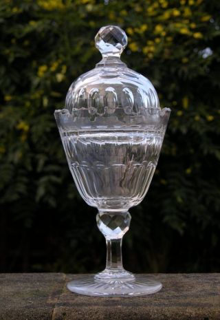 Antique Bohemian English Hand Cut Glass Vase Sweetmeat Urn Shape Lid Victorian