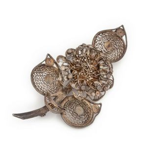 Antique Vintage Nouveau Sterling Silver Filigree Floral Flower Leaf Pin Brooch 3