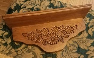 Vintage Solid Walnut Floating Wall Shelf W/carved Floral Decor