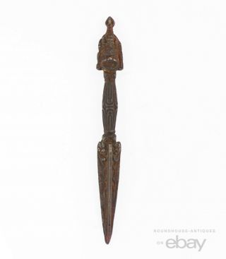 Old Antique Tibetan Buddhist Dorje Vajra Phurba Cast Iron Ritual Dagger Knife