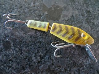 Vintage L&s Bassmaster Model 15 Jointed Minnow - Yellow & Brown - 3 1/2 Inch