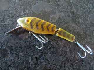 Vintage L&S Bassmaster Model 15 Jointed Minnow - Yellow & Brown - 3 1/2 inch 2