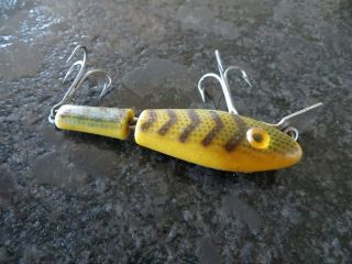 Vintage L&S Bassmaster Model 15 Jointed Minnow - Yellow & Brown - 3 1/2 inch 4