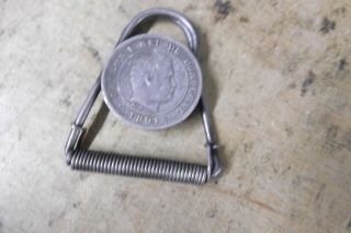 Vintage Spring Loaded Silver Money Clip With Coin Attached