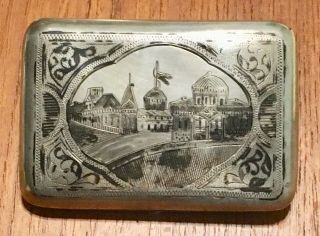 Rare Antique Signed Russian Sterling Silver Niello Cigarette Box Lebedkin