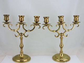Antique Brass Candlestick Candle Holder Candelabra 3 Arm Pair