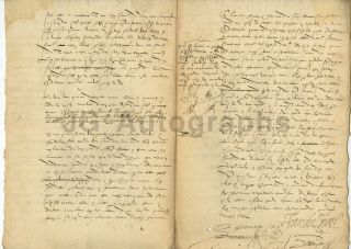 1597 French Antique Manuscript Document - 4 Pages - Multiple Signatures