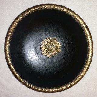 LARGE HAND TURNED IN INDIA WOODEN BOWL WITH INTRICATE BRASS METAL INLAY 2