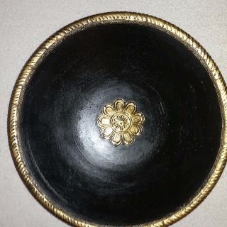 LARGE HAND TURNED IN INDIA WOODEN BOWL WITH INTRICATE BRASS METAL INLAY 5