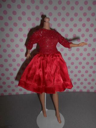 Vintage Barbie Clone Babs Premier Fab - Lu Lovely Red Satin Glitter Party Dress