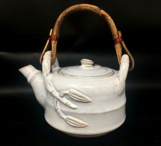 Vintage Japanese Or Chinese Porcelain/ Ceramic Teapot Tea Kettle Bamboo Handle