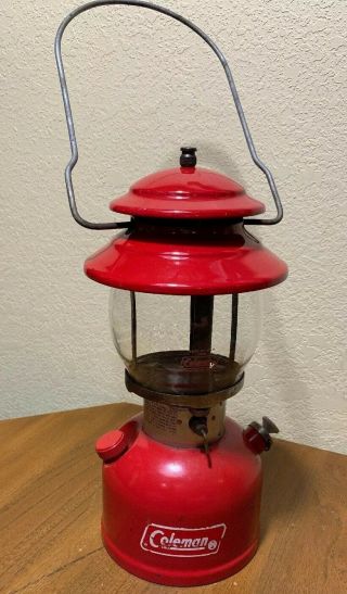 Vintage Red Coleman 200a Lantern Date 4 - 74 Camping Light C - 23 Globe
