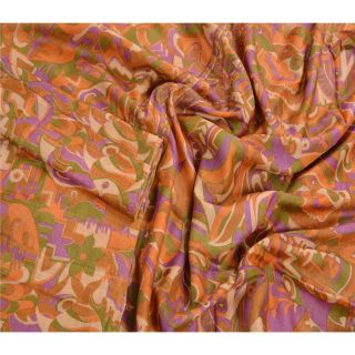 Tcw Vintage Saree 100 Pure Silk Printed Sari Craft 5 Yard Decor Fabric 3