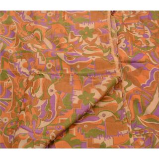 Tcw Vintage Saree 100 Pure Silk Printed Sari Craft 5 Yard Decor Fabric 5