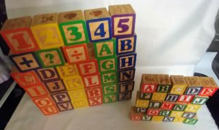 60 Vintage Abc Wooden Blocks Numbers Alphabet Letters Two Sizes Of Complete Abcs