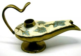 Antique Golden Aladdin Style Lamp Featuring Enamelled Fauna Design