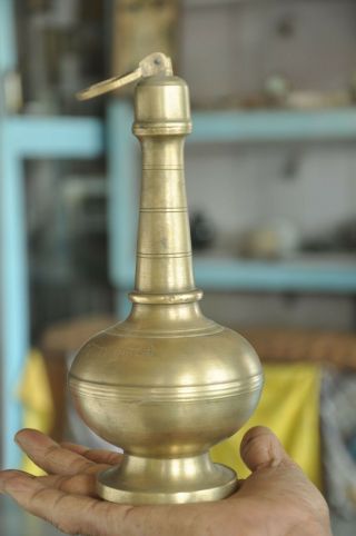 Old Brass Handcrafted Unique Shape Long Line Engraved Holy Water Pot