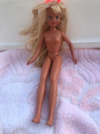 Vintage Barbie Skipper 10” Doll Mattel 1987 Neon Orange Hat Yellow Stud Earrings
