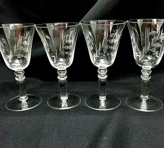 Set Of 4 Antique/vintage Cordial Sherry Glasses Etched Stemware