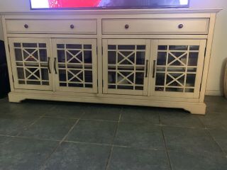 Tv Stand White Antique,  70/w 32/h 17/d