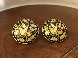 Vintage Damascene Mens Cuff Links With Black With Birds