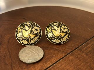 VINTAGE DAMASCENE MENS CUFF LINKS with Black With Birds 2
