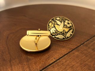 VINTAGE DAMASCENE MENS CUFF LINKS with Black With Birds 3