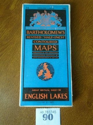No.  34 English Lakes / Lake District - Vintage Bartholomews Map - Half Inch Cloth