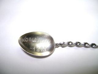 Antique Sterling Silver Souvenir Chicago World ' s Fair 1893 Twisted Handle Spoon 3