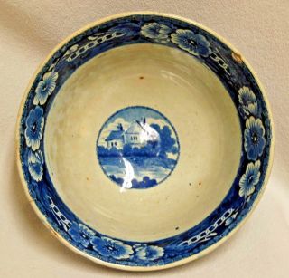 Antique 1830 ' s Historical Dark Blue Staffordshire Bowl - Ruin & Fishing Scenes 4