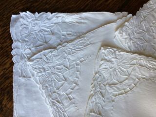 OLD VINTAGE LACE TABLE NAPKINS,  SET x 8,  EMBROIDERY & CUT LACE HAND WORKED,  42x42CM 3