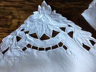 OLD VINTAGE LACE TABLE NAPKINS,  SET x 8,  EMBROIDERY & CUT LACE HAND WORKED,  42x42CM 5