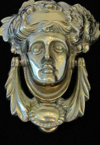 Vintage Brass Art Nouveau Athena Door Knocker Figural Face Signed Wk