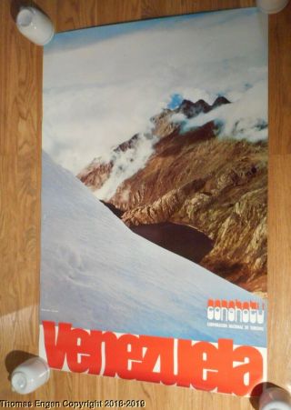 Vintage Venezuela Conahotu Travel Poster Andes 1960s Mod Tourism Corp 38 X 25