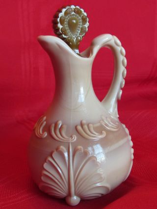 Antique: Greentown Chocolate Glass " Leaf Bracket " Cruet Ca.  1899