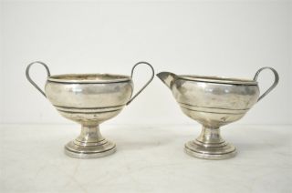 Vintage Weighted Sterling Silver.  925 Footed Creamer & Sugar Bowl 169g Fork