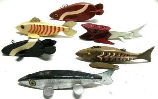 Grab Bag Of 6 Vintage Fish Spearing Decoy S Some Signed Ice Fishing Lure